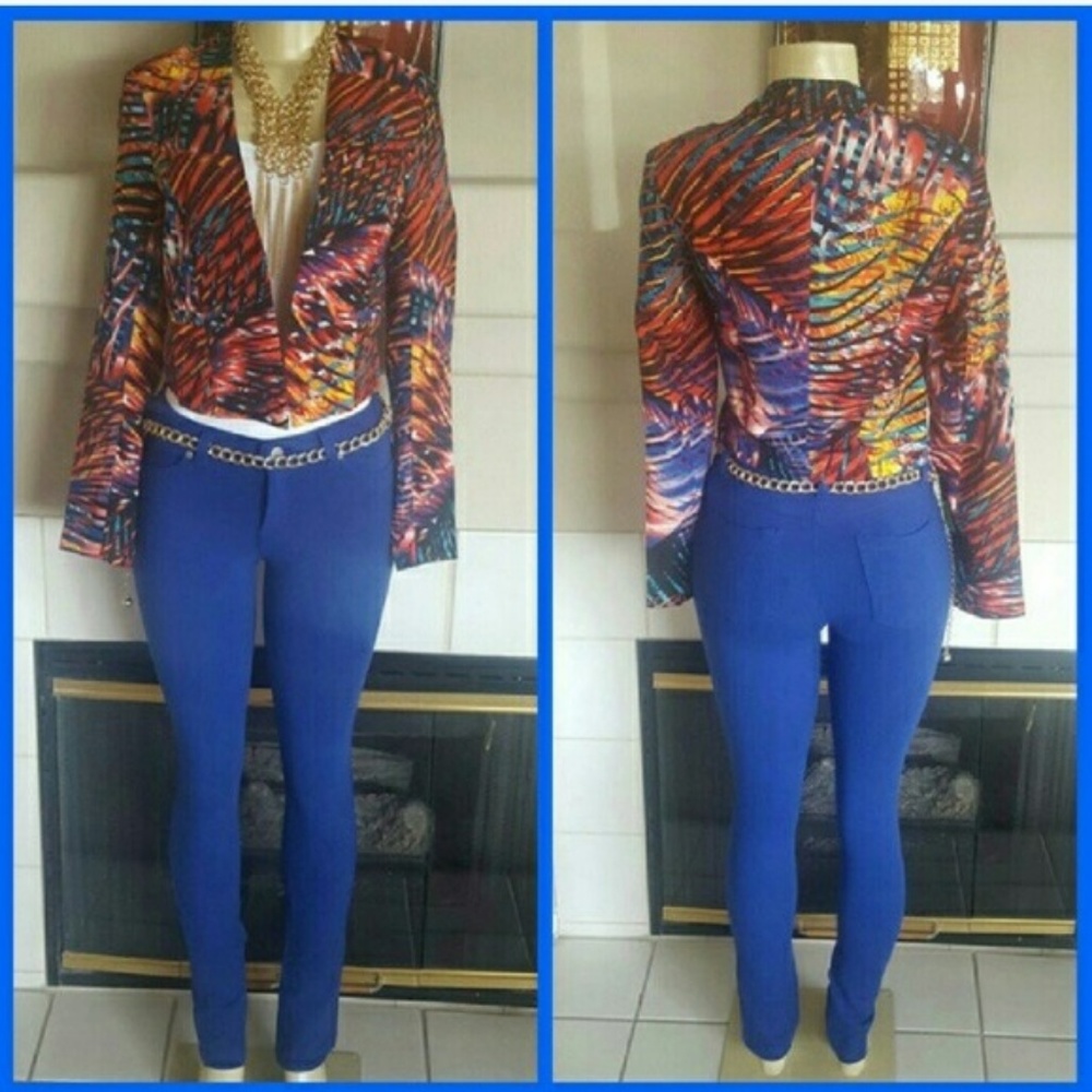 Red Blazer With Blue and Yellow Print NWT